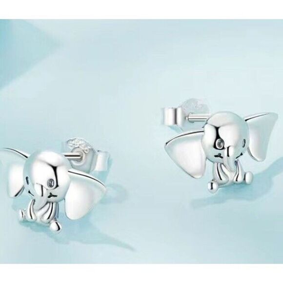 925 Sterling Silver Tiny Elephant Stud Earrings - Picture 6 of 7